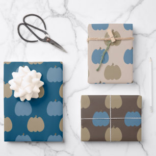 Herbst-Kürbisse Blau Beige Boho Geschenkpapier Set