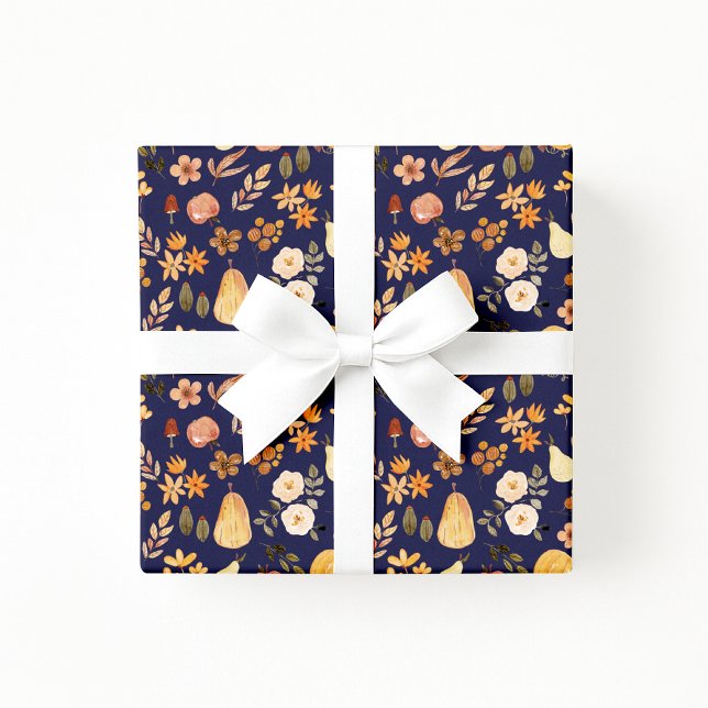 Herbst-Kürbisse-Navy-Herbst-Geschenkpapier Geschenkpapier (Von Creator hochgeladen)