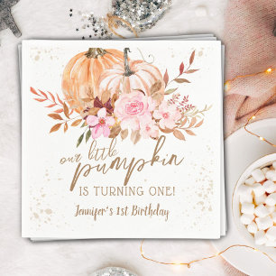 Herbst-Kürbisse Watercolor Boho Mädchen 1. Geburts Serviette