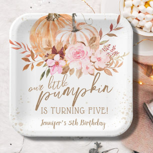 Herbst-Kürbisse Watercolor Boho Mädchen 5. Geburts Pappteller