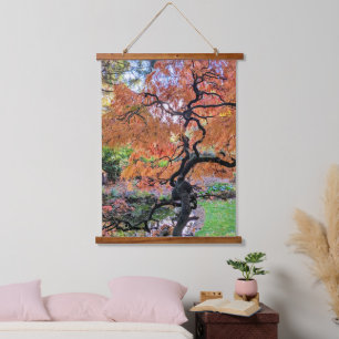 Herbst-Lackblatt-Japanischer-Ahorn-Baum Botanisch Wandteppich Mit Holzrahmen