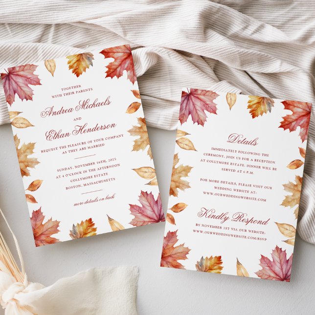 Herbst lässt doppelseitige Hochzeitseinladung Einladung (Von Creator hochgeladen)
