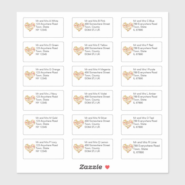 Herbst lässt Herz, Name und Adresse Aufkleber (Blatt)