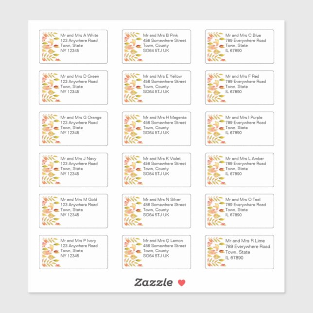 Herbst lässt individuelle Namensadresse Hochzeit Aufkleber (Blatt)