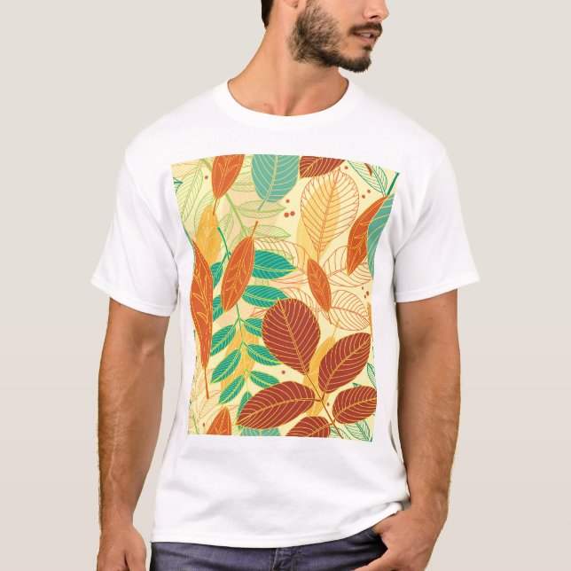 Herbst lässt nahtloses Muster T-Shirt (Vorderseite)