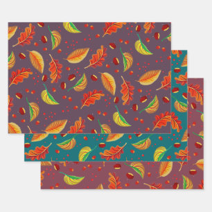 Herbst lässt Nüsse Kastanien Muster Eleganter Fall Geschenkpapier Set