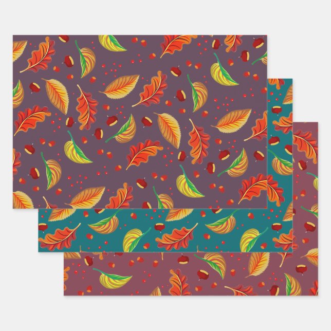 Herbst lässt Nüsse Kastanien Muster Eleganter Fall Geschenkpapier Set (Set)