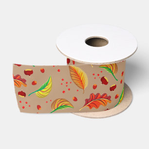 Herbst lässt Nüsse Kastanien Muster Eleganter Fall Satinband
