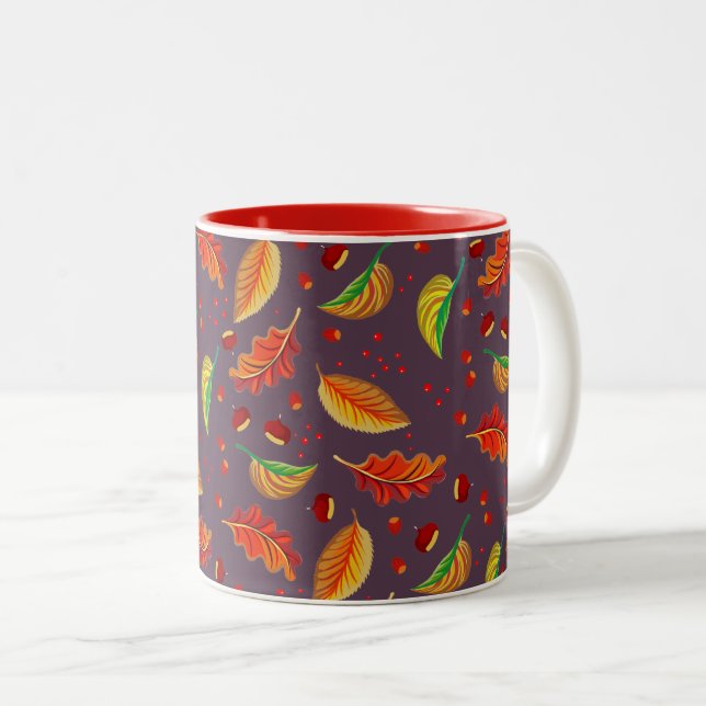 Herbst lässt Nüsse Kastanien Muster Eleganter Fall Zweifarbige Tasse (VorderseiteRechts)