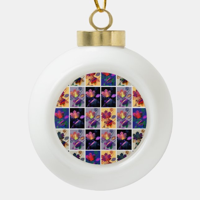 Herbst lässt rustikales Patchwork Quilt Collage Keramik Kugel-Ornament (Vorderseite)