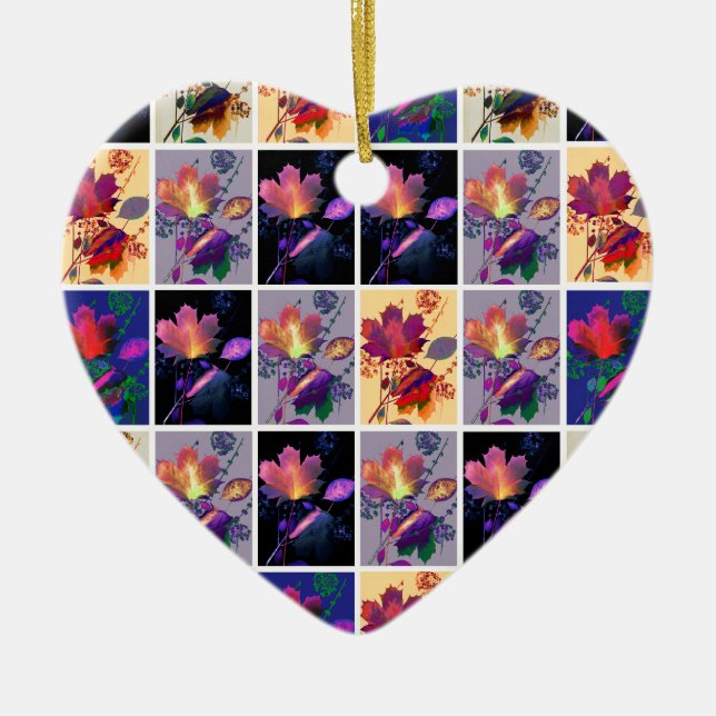 Herbst lässt rustikales Patchwork Quilt Collage Keramik Ornament (Vorne)