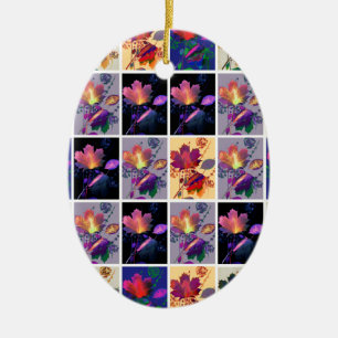 Herbst lässt rustikales Patchwork Quilt Collage Keramik Ornament