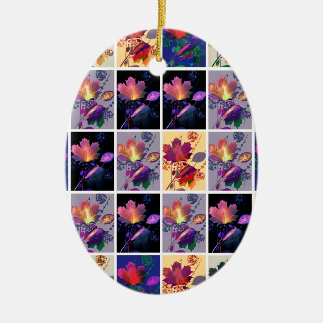 Herbst lässt rustikales Patchwork Quilt Collage Keramik Ornament (Vorne)