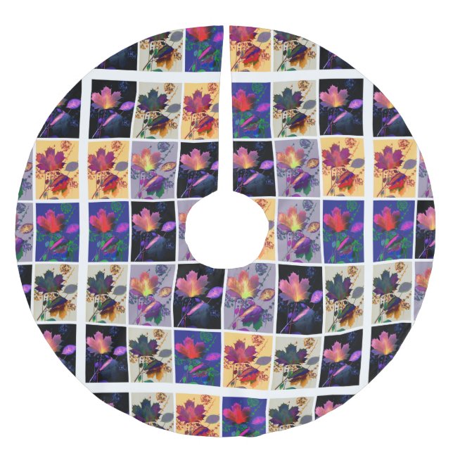 Herbst lässt rustikales Patchwork Quilt Collage Polyester Weihnachtsbaumdecke (Vorderseite)