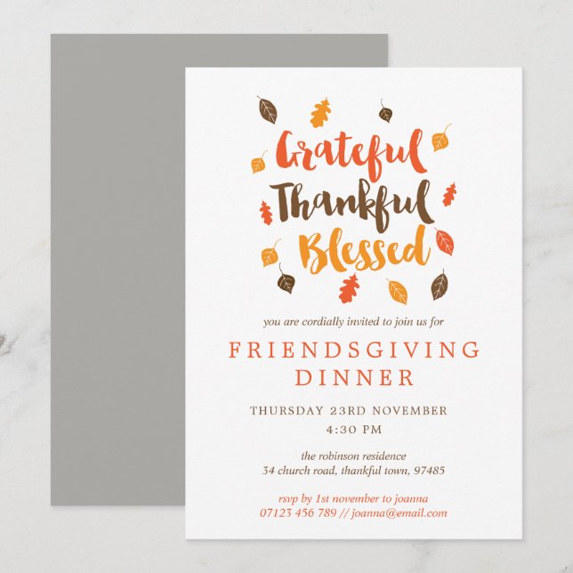 Herbst lässt Typografisches Friendsgiving-Dinner Einladung (Vorne/Hinten)
