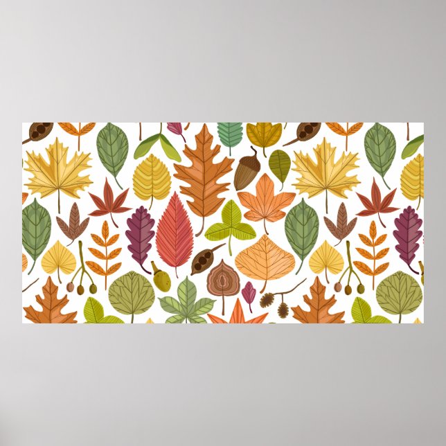 Herbst lässt Vintages nahtloses Muster auf weißer  Poster (Vorne)