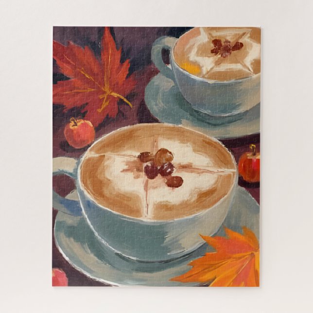 Herbst-Latte-Date | Herbstliche Kaffeeblätter Aqua Puzzle (Vertikal)