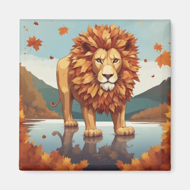Herbst Leaves Male Lion Magnet (Vorne)