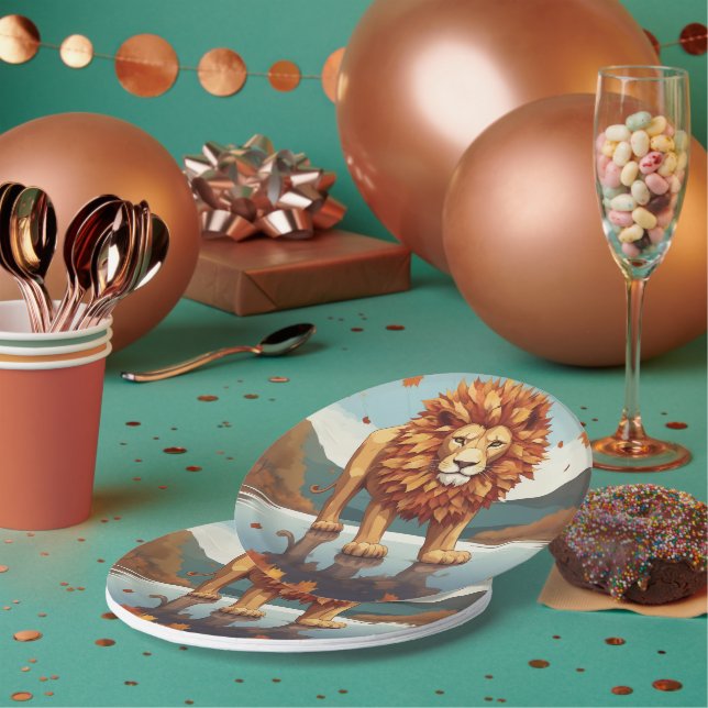 Herbst Leaves Male Lion Pappteller (Multi)