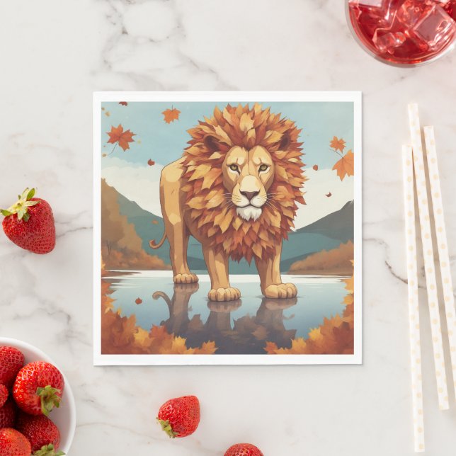 Herbst Leaves Male Lion Serviette (Beispiel)