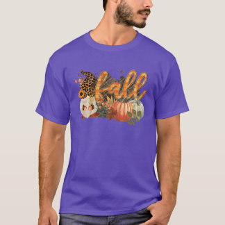 Herbst-Leoparden-Druck-Gnom mit Kürbis und Herbstb T-Shirt