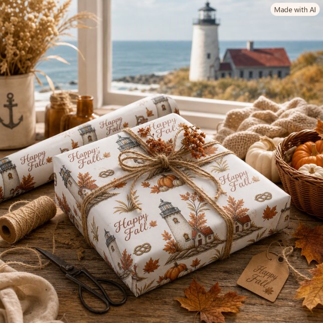 Herbst-Leuchtturm Braun Orange Herbstsaison  Geschenkpapier (Von Creator hochgeladen)