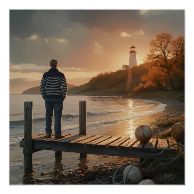 Herbst Leuchtturm Dock Coastal Fall Serenity Poster (Vorderseite)