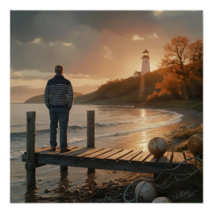 Herbst-Leuchtturm-Dock-Küsten-Frieden Poster