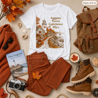 Herbst-Leuchtturm Küstenstil Braun Orange T-Shirt