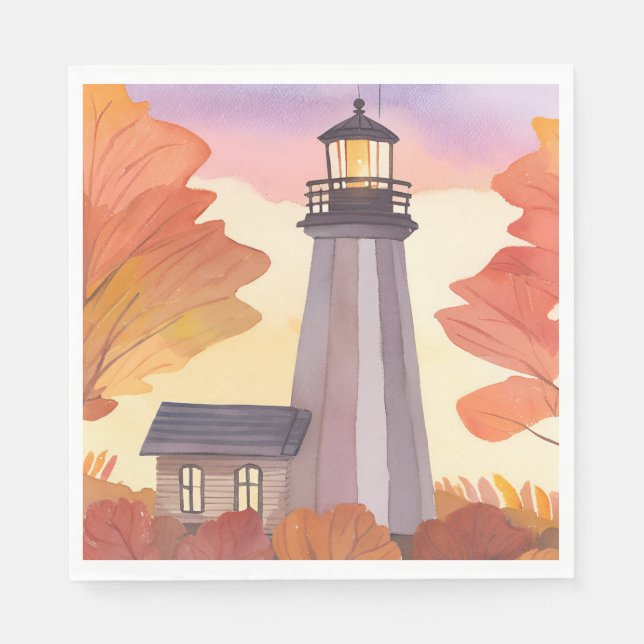 Herbst-Leuchtturm | Wasserfarben Herbstlaub Serviette (Vorderseite)