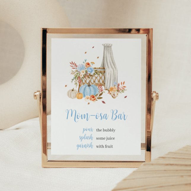 Herbst Liebe Blaue Pumpkin Mama Osa Bar Poster (Floral Blue Pumpkin Baby Shower Mom Osa Bar Sign)