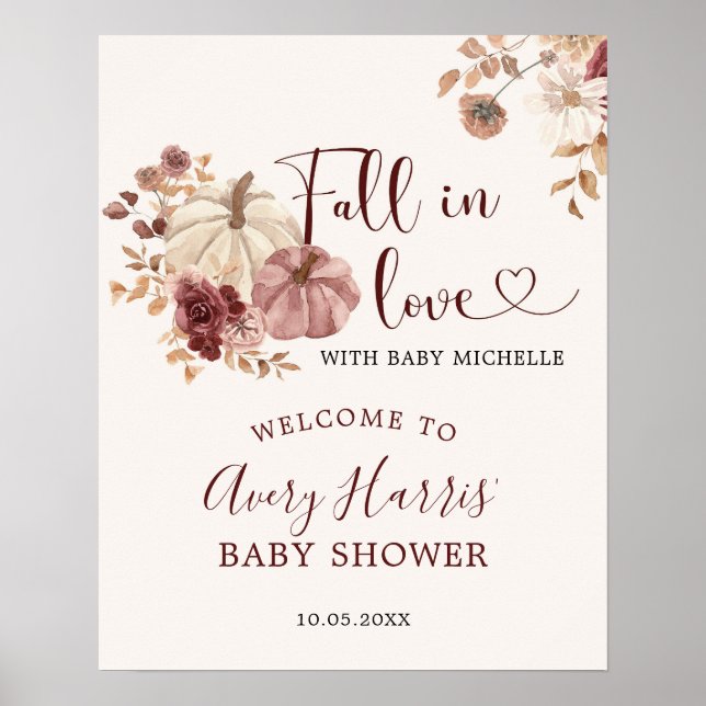 Herbst Liebe Boho Floral Pumpkin Begrüßungszeichen Poster (Vorne)