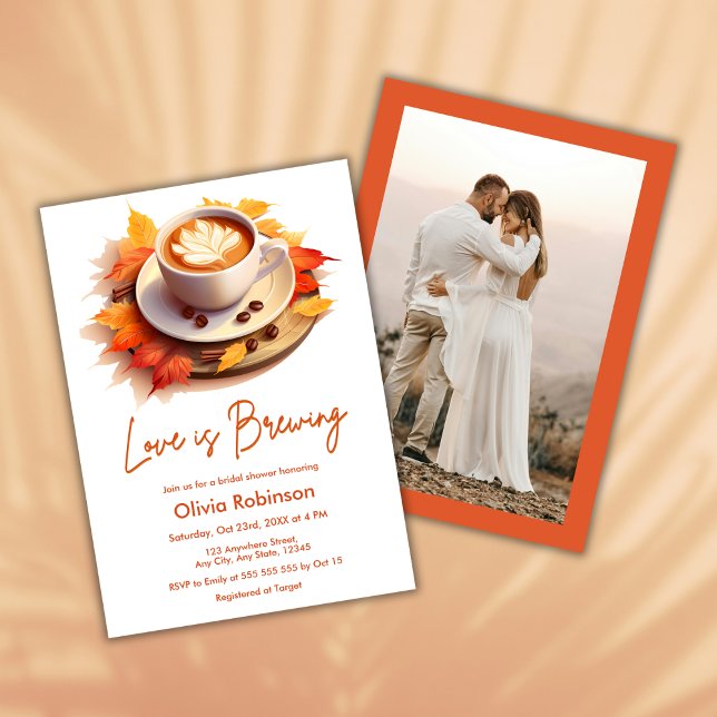 Herbst Liebe Braut Foto Brautparty Einladung (Fall Autumn Love is Brewing Photo Bridal Shower Invitation )