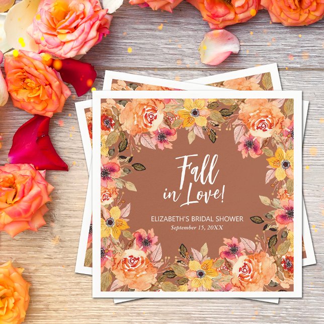 Herbst Liebe Brautparty Florenz Serviette (Fall in Love Floral Terracotta Wedding Bridal Shower Napkins)