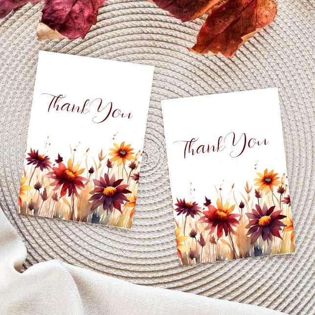 Herbst Liebe burgundy Brautparty vielen Dank Dankeskarte (Fall in love bridal shower wedding thank you card template burgundy orange yellow dahlias thank you)