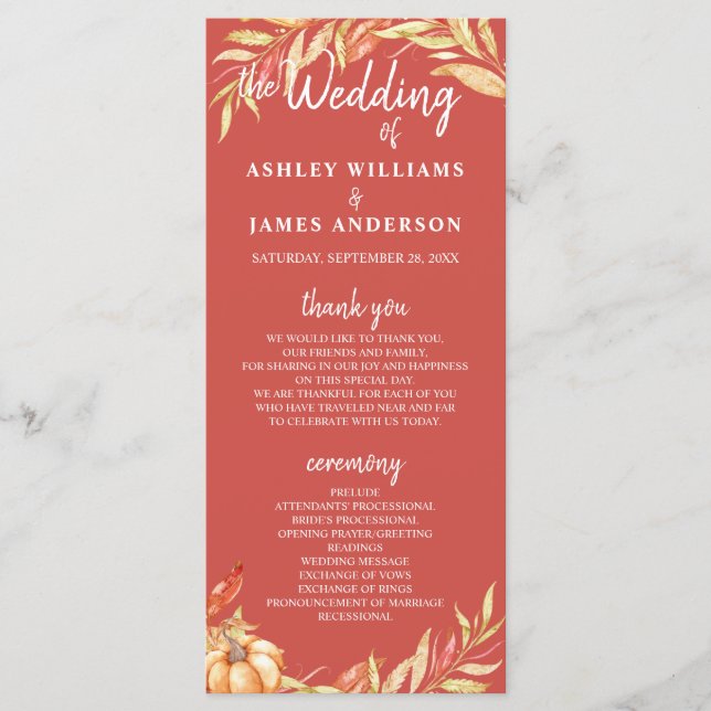 Herbst Liebe Golden Foliage Warm Red Wedding Progr Programm (Vorderseite)