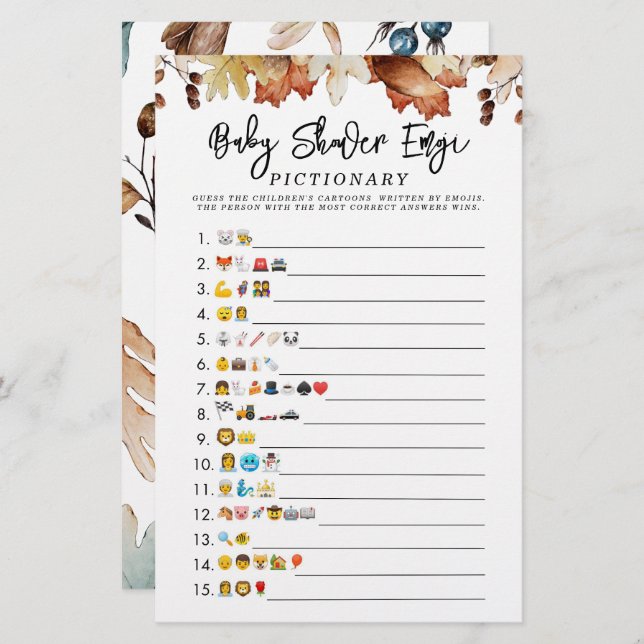 Herbst Liebe Herbst Kinderdusche Emoji Spiel (Vorne/Hinten)