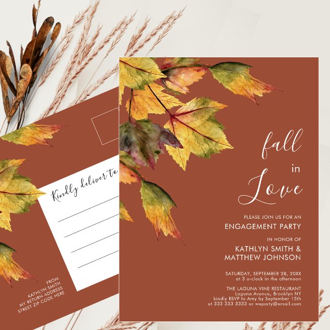 Herbst Liebe Jahrgänge Elegante Verlobung Einladungspostkarte (Von Creator hochgeladen)