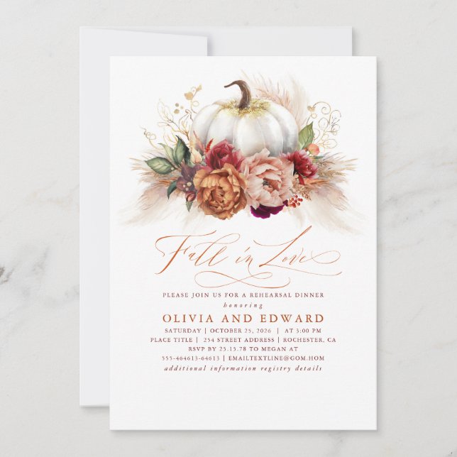 Herbst Liebe Probe Abendessen Rost Blume Pumpkin Einladung (Vorderseite)