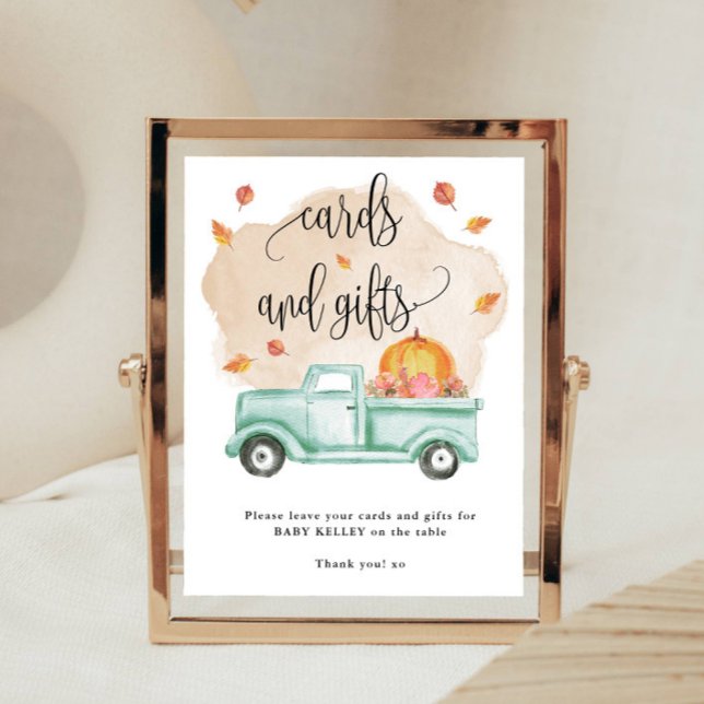 Herbst Little Pumpkin Farm LKW Karten und Geschenk Poster (A cute display sign for your shower.)