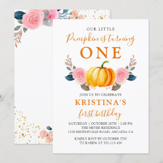 Herbst Little Pumpkin Pink Floral Erster Geburtsta Einladung