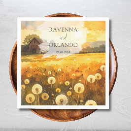Herbst-Löwenzahn-Scheune-Aquarell-Kunst-Hochzeit Serviette