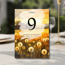 Herbst-Löwenzahn-Scheune Aquarell-Kunst-Hochzeit Tischnummer
