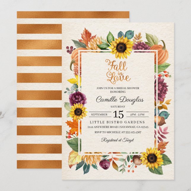 Herbst macht Sonnenblume Brautdusche einladend Einladung (Vorne/Hinten)