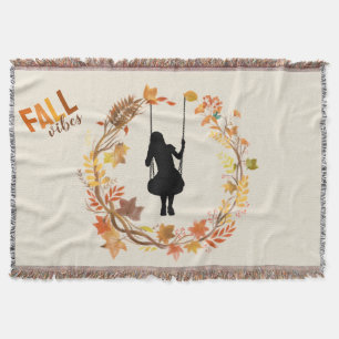 Herbst Mädchen auf Schaukel Grafik _Fallblatt Decke