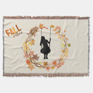 Herbst Mädchen auf Schaukel Grafik _Fallblatt Decke