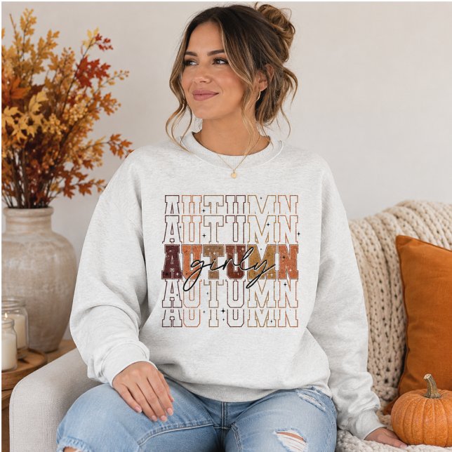Herbst-Mädchen-Repeating-Varsity-Typografie Sweatshirt (Von Creator hochgeladen)
