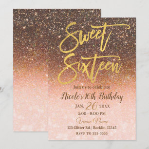 Herbst Märchen Herbst Glitter Goldfolie Sweet 16 Einladung