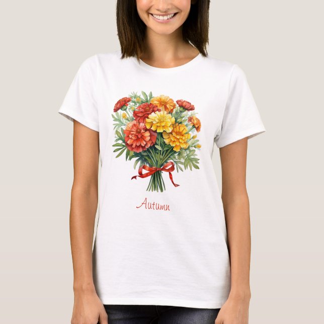 Herbst Marigold Bouquet Red Ribbon T - Shirt (Vorderseite)