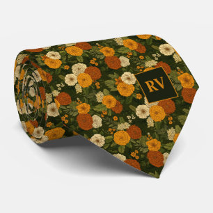 Herbst-Marigold-Garten-Blumen-Monogramm Krawatte